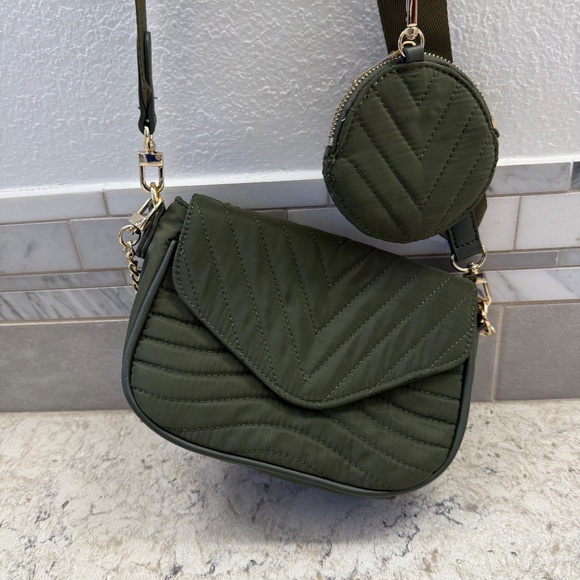 Olive Green handbag with pouch by Urban expressions can be made a bum bag - Picture 5 of 8